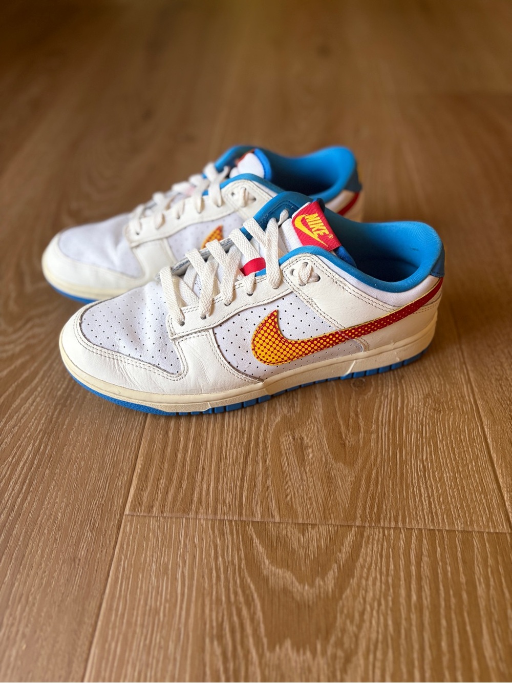 Nike Dunk Low Retro SE Pop Art Sneakers Size 7 White Blue Red Yellow